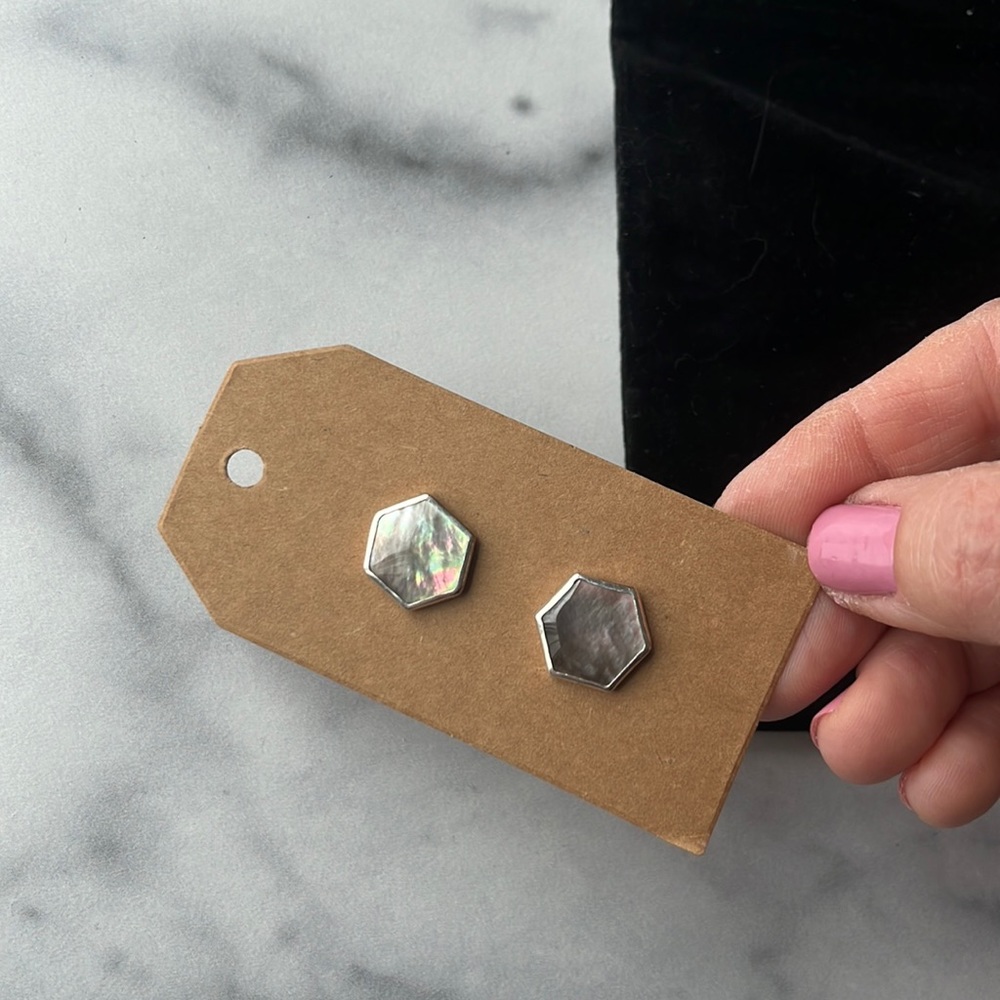 Hexagon black mother of pearl earrings